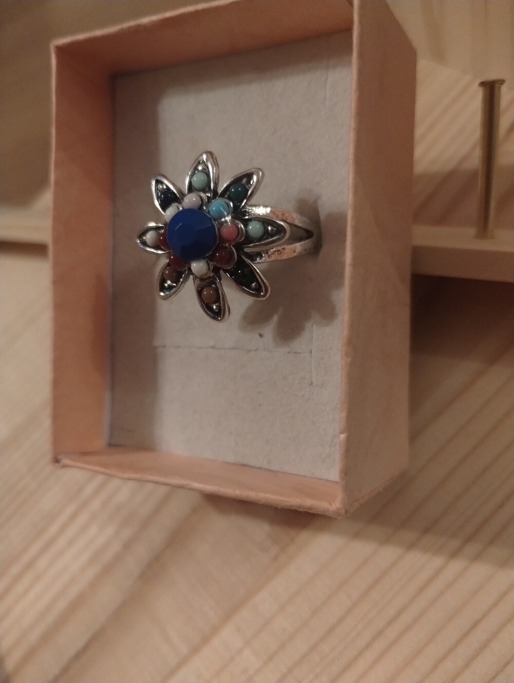 Boho Floral Statement Ring Multicolor Flower Ring Silver Tone Size 8.5 - Picture 2 of 4